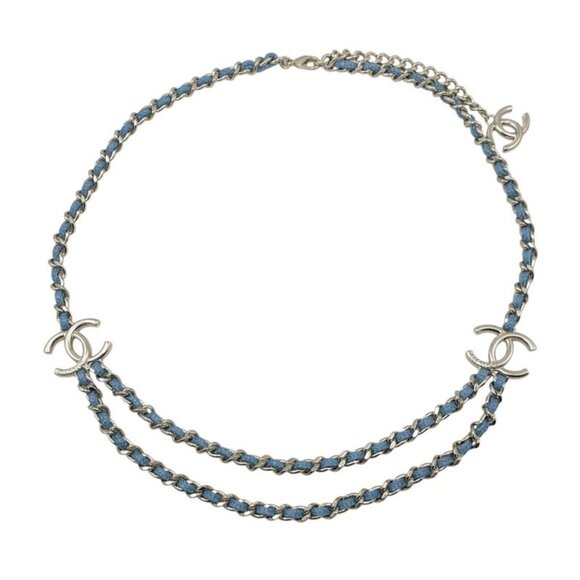Chanel Belt CC Logo Chain Denim Blue Gold main image 5